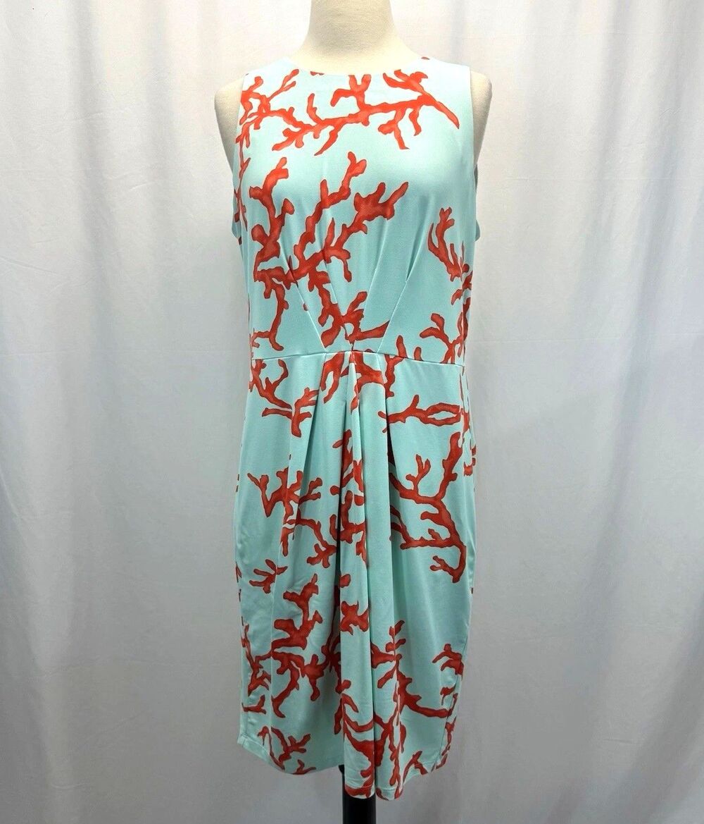 J. McLaughlin M Catalina Sophia Sheath Dress Aqua Coral Reef Vacation Office